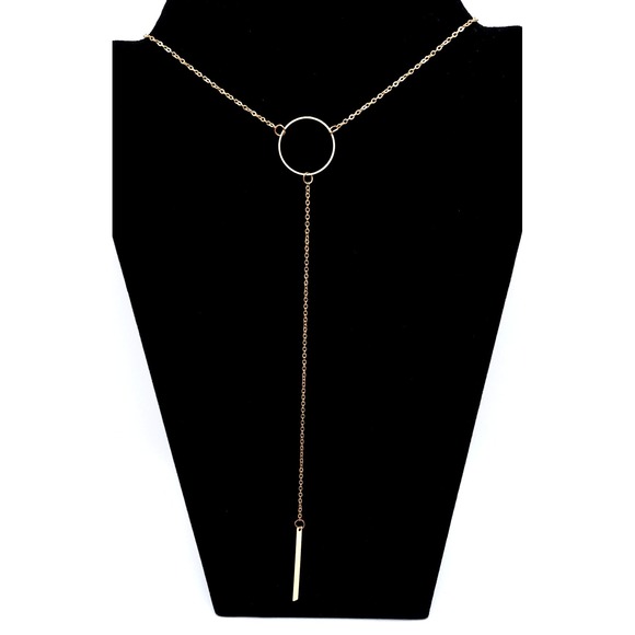 The Unbranded Brand Jewelry - Gold Tone Lariat Necklace Circle Bar Minimalist Pendant